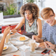 High school cafeteria with students eating